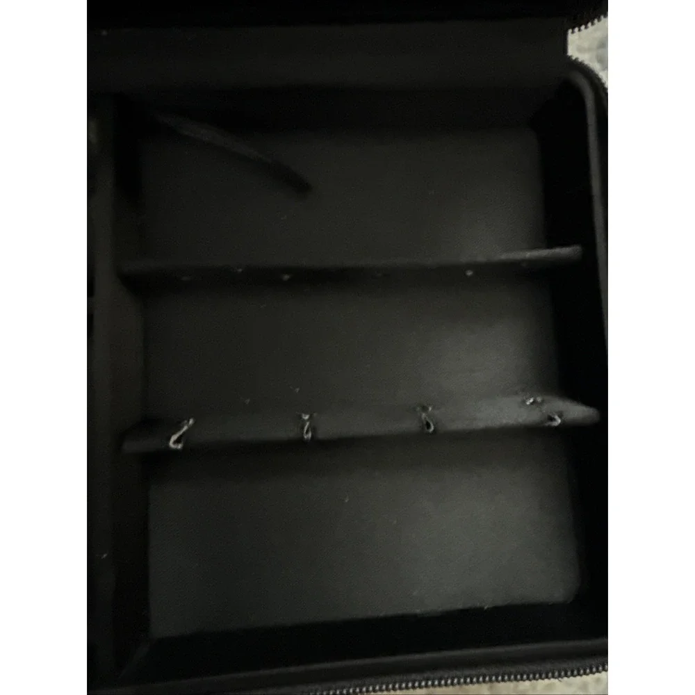 Black Burnt Velvet Clamshell Hard Jewelry Organizer Travel Box Hinged Lid Lined